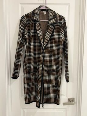 Anne Klein Plaid Knit Long Cardigan Coat